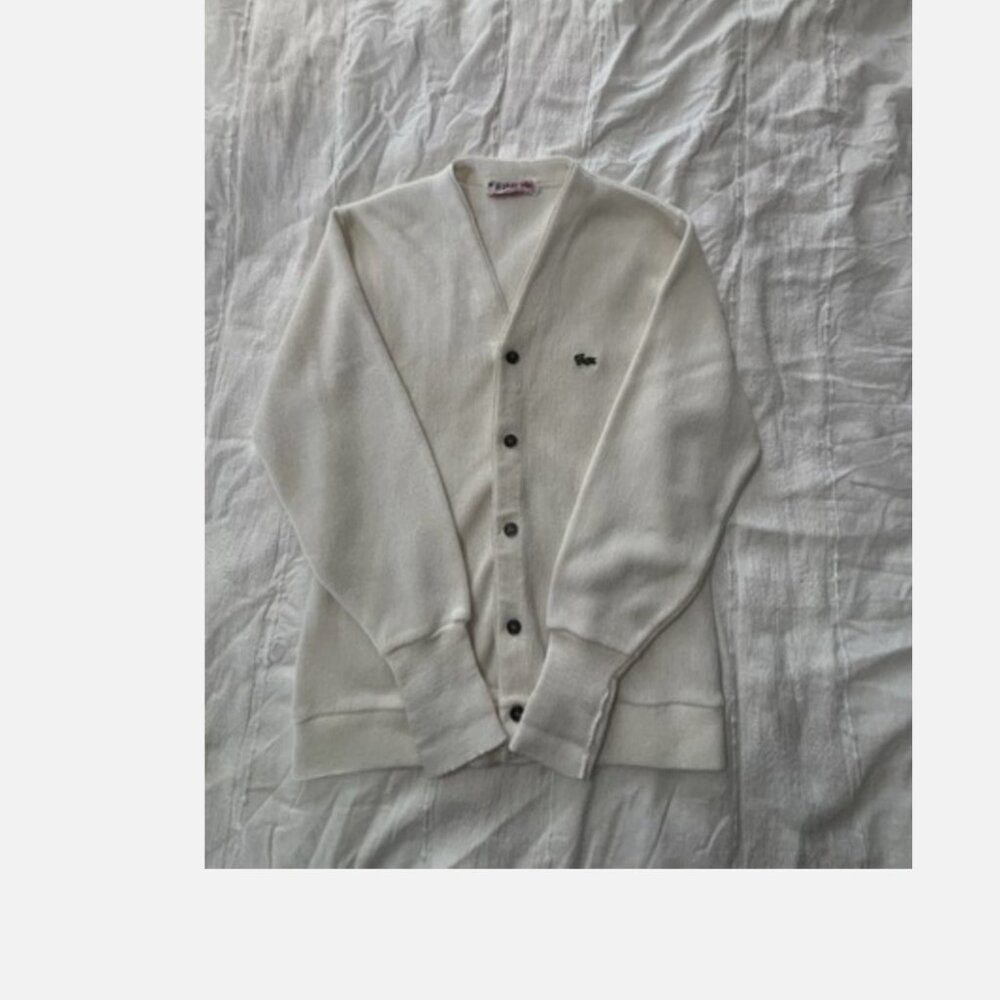 VINTAGE IZOD LACOSTE CARDIGAN CREAM SIZE MEDIUM PREPPY GRANDPA